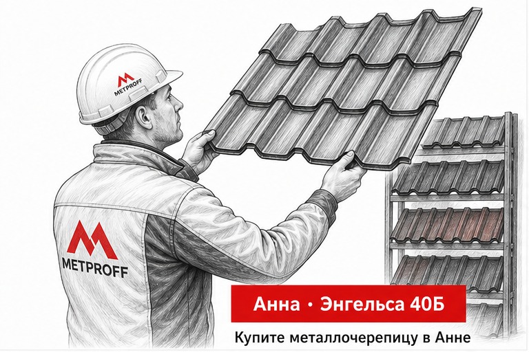 Купить металлочерепицу в Анне: ряд, офис Фридриха Энгельса 40Б и склад Метпрофф