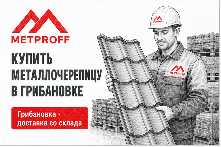Купить металлочерепицу в Грибановке: ряд на стенде, доставка со склада
