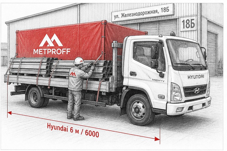 Доставка материала для кровельных работ в Волжский своей Hyundai 6 метров
