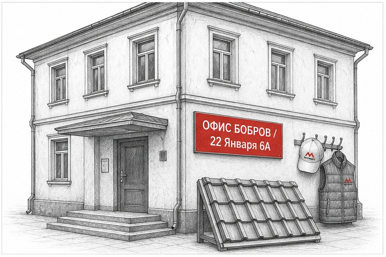 Офис Метпрофф в Боброве: образцы металлочерепицы, ул. 22 Января, 6А