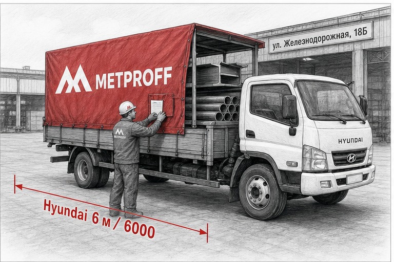 Доставка металла в Балашов своей Hyundai 6 метров со склада 18Б