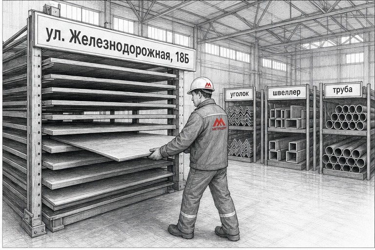 Стеллажи металлопроката на складе Метпрофф в Борисоглебске
