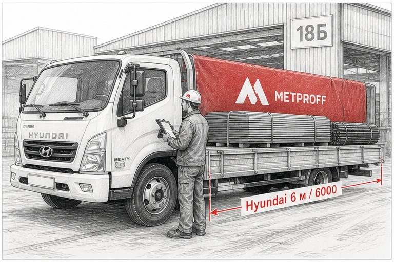 Доставка металлопроката в Волжский своей Hyundai 6 метров со склада 18Б