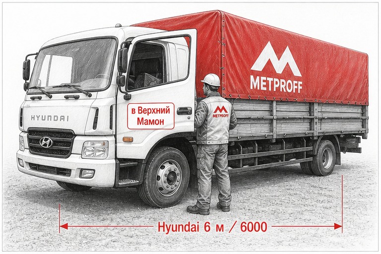 Hyundai 6 метров в Верхний Мамон: человек у двери кабины, тент 6 м