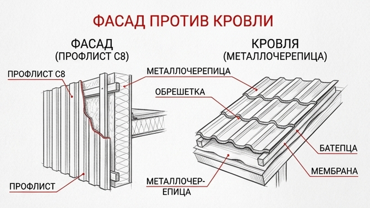 Фасадный лист и кровельный — разные задачи