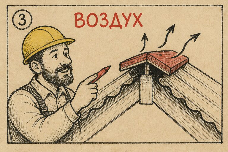 Воздух выходит под коньком, дождь не заходит