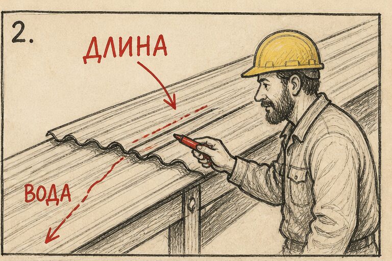 Верхний лист лежит на нижнем по скату