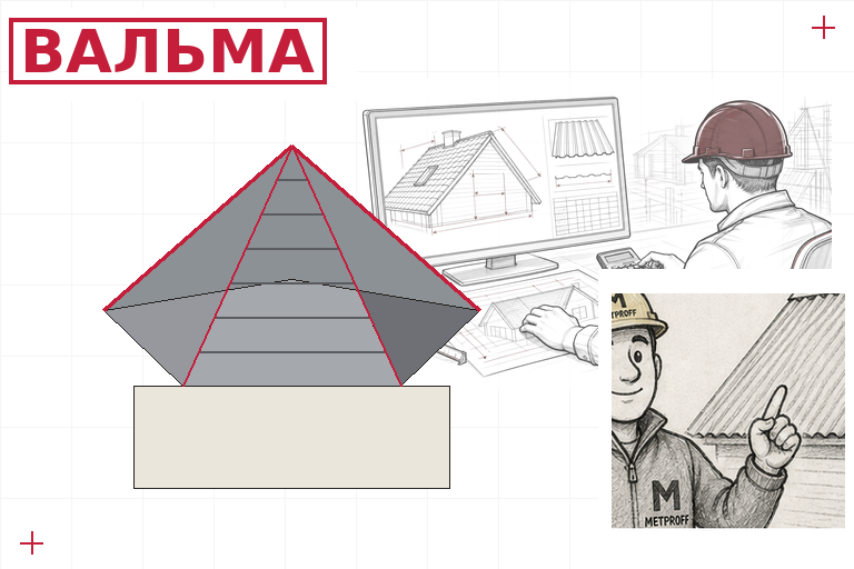 Вальмовая крыша дома из металлочерепицы: четыре ската и косые резы