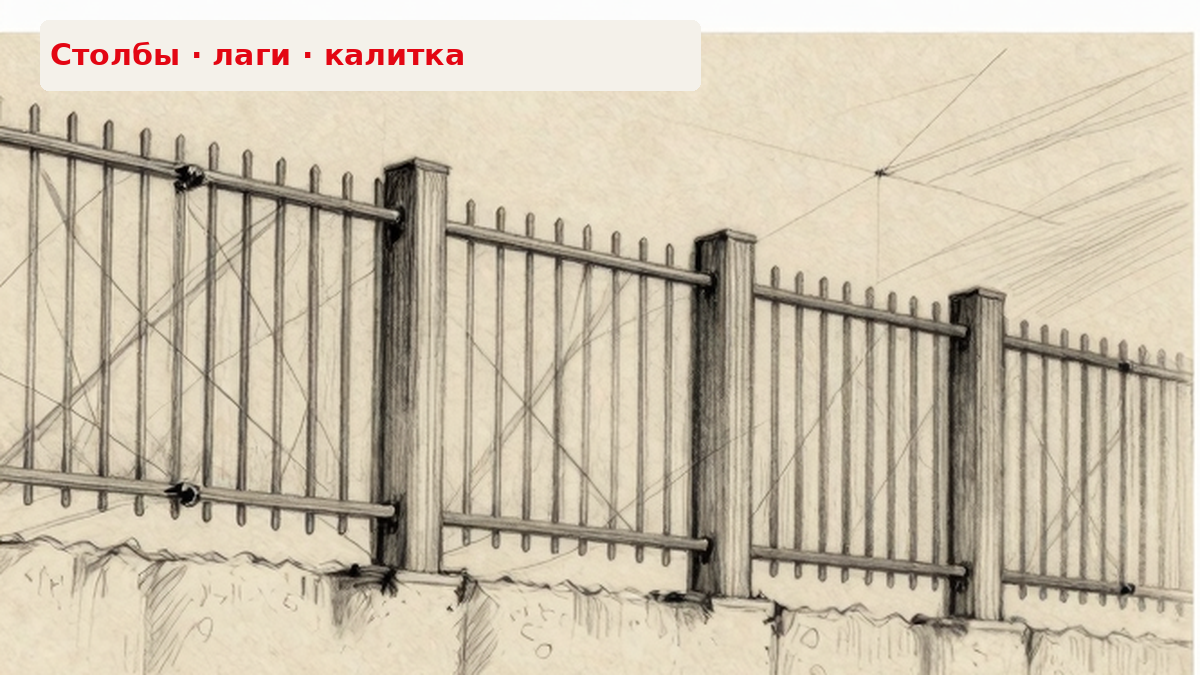 Приёмка забора: столбы, лаги, калитка