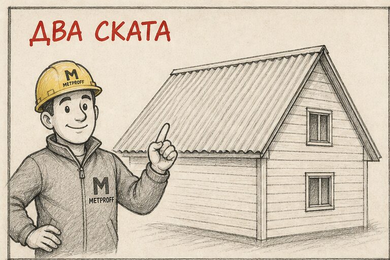 Двускатная крыша дома из профлиста: два ската сходятся к коньку