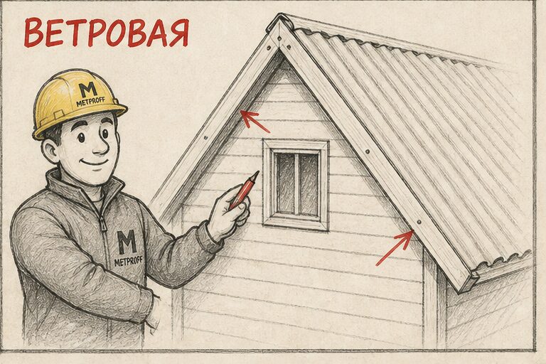 Ветровая планка закрывает торец волны на фронтоне двускатной крыши