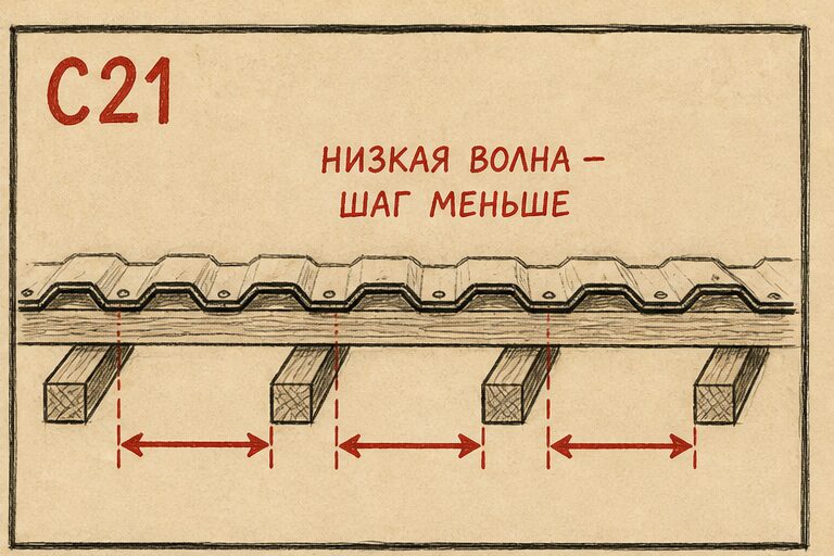 Низкая волна С21 и частый шаг досок