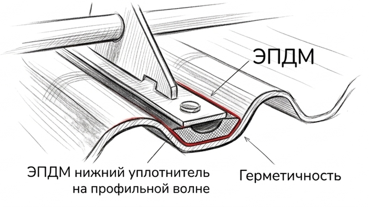 Крепление в низ волны с шайбой EPDM