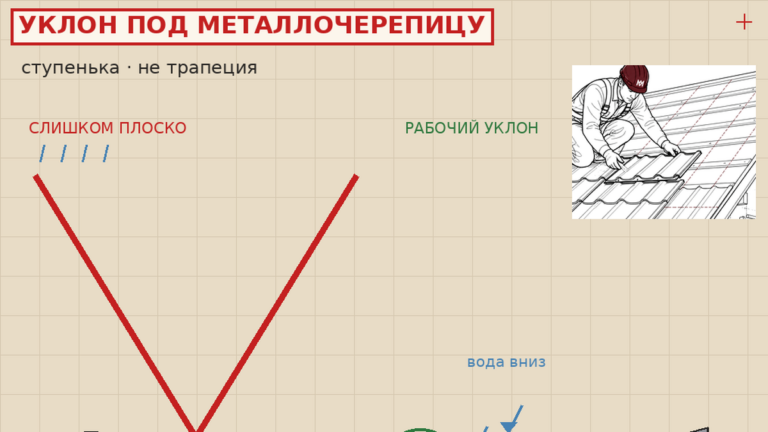 Уклон крыши под металлочерепицу: слишком плоский скат против рабочего угла