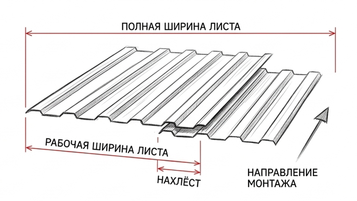 Рабочая ширина листа и нахлёст