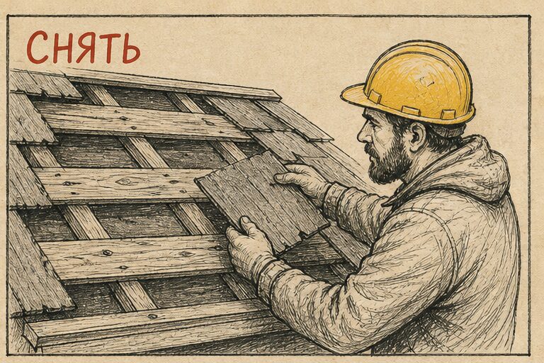 Проверка обрешётки после снятия шифера